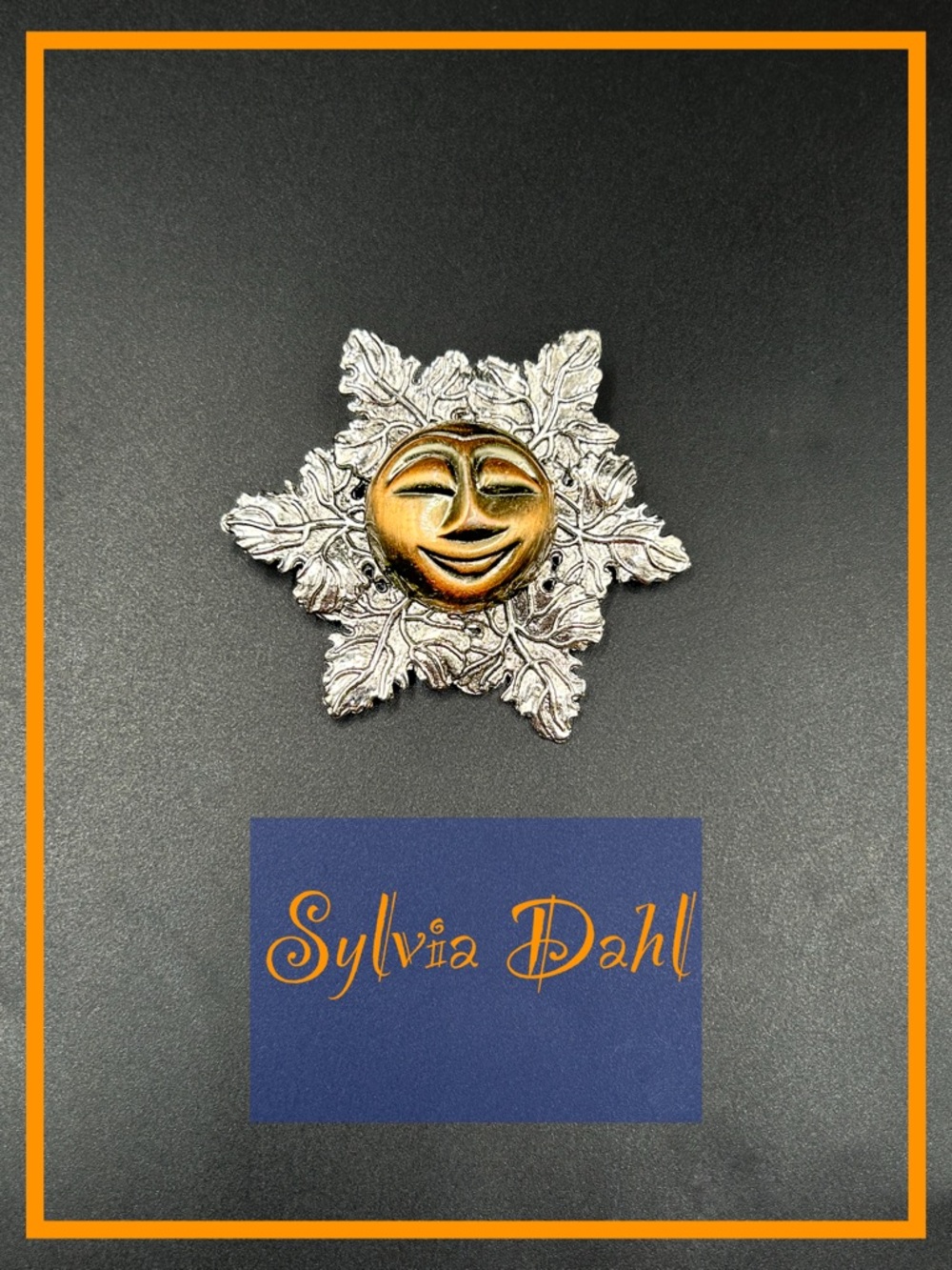 Vintage Sylvia Dahl Sun Face Scarf Clip - Frosted Oak Leaf Motif 1